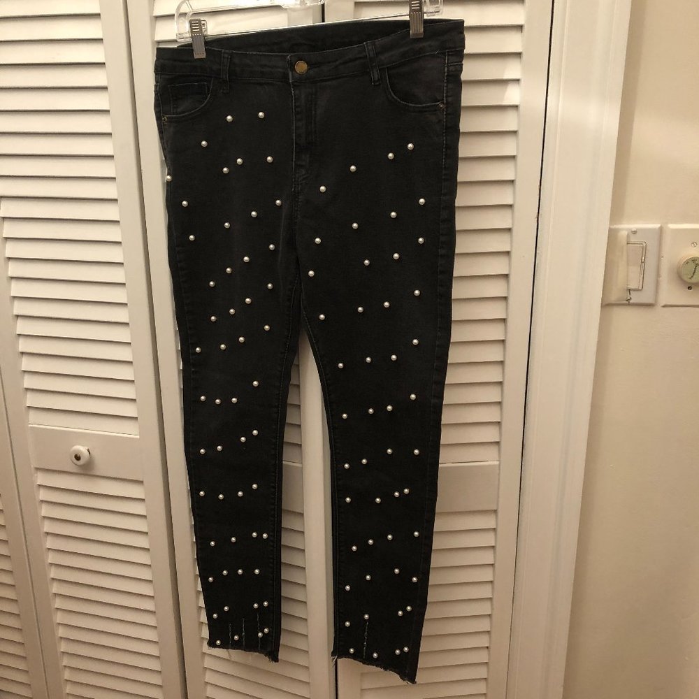 Heritage Falmer pearl adorned jeans, raw hems
